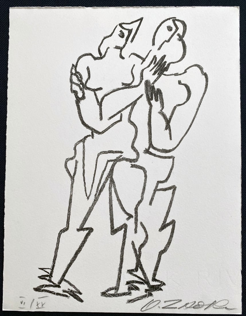 Ossip Zadkine signed and numbered Lithograph. 1966. One of twenty copies.: Lithograph in Black by Ossip Zadkine. Signed and numbered in pencil by the artist. Part of the portfolio Hommage a Hans Arp, St Gallen, Galerie im Erker, 1966/67. 6 ¾ x 9 inch. ref: