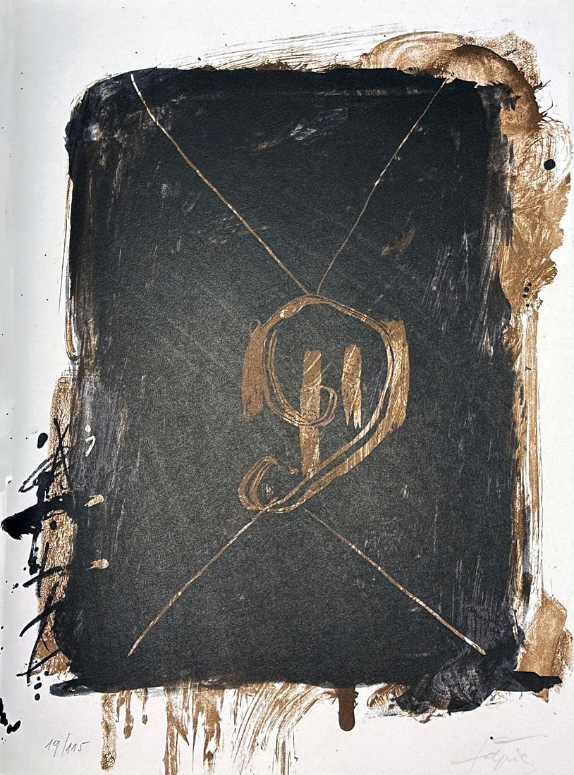 Antoni Tapies. Signed Lithograph. 1968. One of 115 copies.: Lithograph in black and brown by Antoni Tapies. Signed and numbered by the artist in pencil. One of 115 numbered in Arabic numerals in Rives paper. Published in 1978 by Erker Presse, for the suite ded
