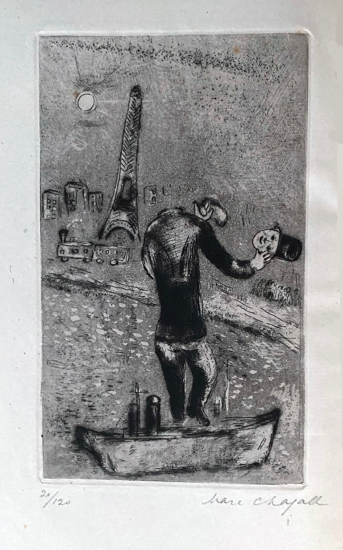 Chagall. Ouvert La Nuit 1927. With One signed and numbered Etching.: Marc Chagall, Paul Morand. NRF Librairie Gallimard. Paris, 1927 In octavo, one of 120 numbered copies on Hollande Pannekoek, with an etching on frontispiece by Marc Chagall on China paper, signed and