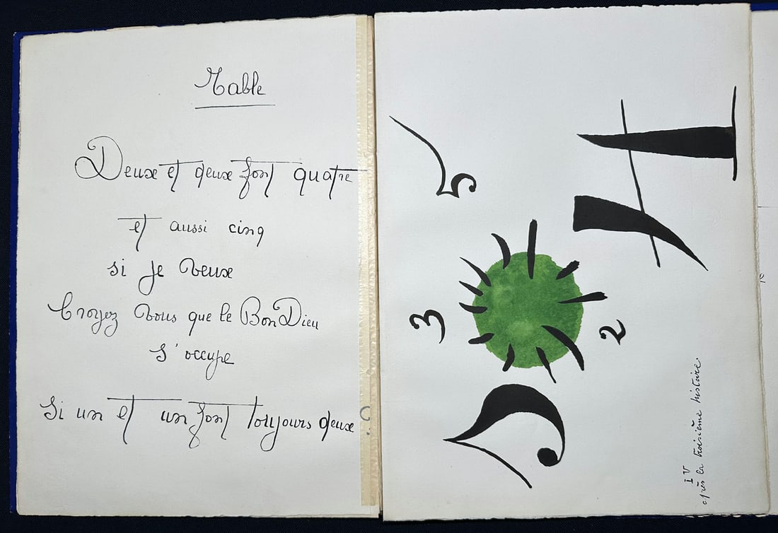 Joan Miro - Lise Hirtz, Il était une petite pie. with 8 pochoirs: Joan Miro, Lise Hirtz. Éditions Jeanne Bucher, Paris, 1928 One of 280 numbered copies on Arches (300 total). Complete artist’s book comprising eight pochoirs in colors by Miró on Arches paper, acc