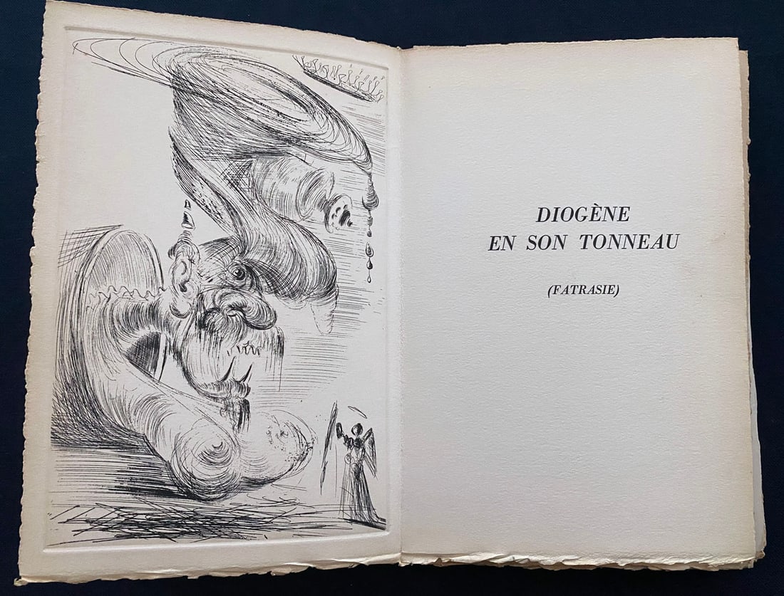 Dali. Deux fatrasies 1963 with 4 engravings.: Atelier d'Art Rys. Cannes, France 1963. Text by Robert D. VALETTE, illustrated by Salvador DALI with 4 engravings, including title on the cover and 3 full pages. One of the HC copies marked with lette