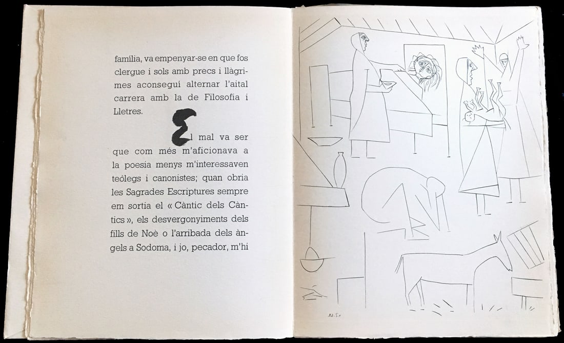 PICASSO. Dos Contes: Le Centaure Picador. 4 engravings Picasso.: Edition Albor Barcelona, 1947. Limited edition of 250 numbered copies, of which this one is a nominative copy for Roger Lacouriere. Text in Spanish, illustrated with 4 original full-page black and whi