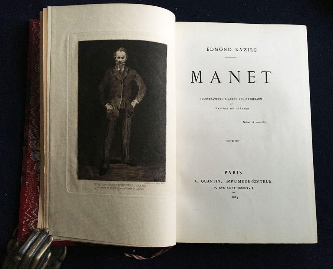 Manet by Bazire. 1884. with two Manet etchings.: Paris: A. Quantin, 1884. First Edition. With two original etchings by Manet Odalisque couche (Harris 56) and La Convalescente (Harris 85); three works after Manet etched by Guerard (portrait de Manet,