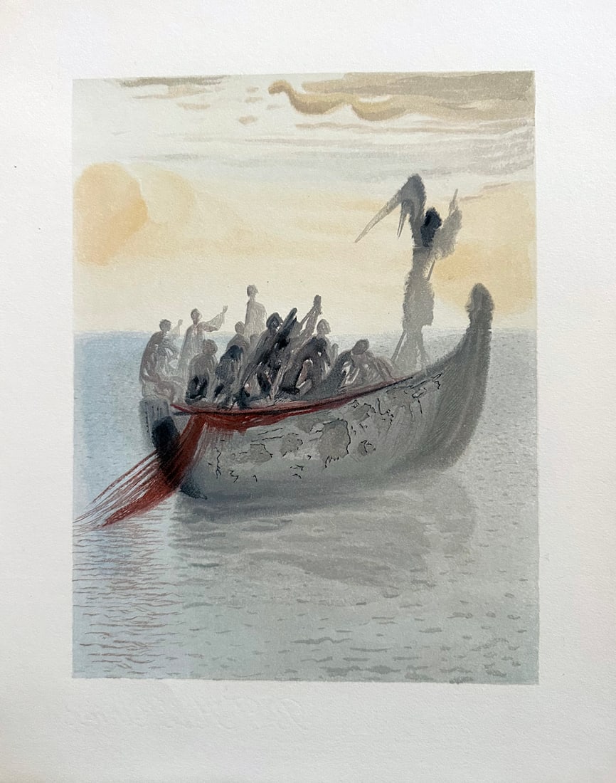 Dali. "The Ship of Souls" Woodcut by Salvador Dali. From The Divine Comedy portfolio. (1 of 3)