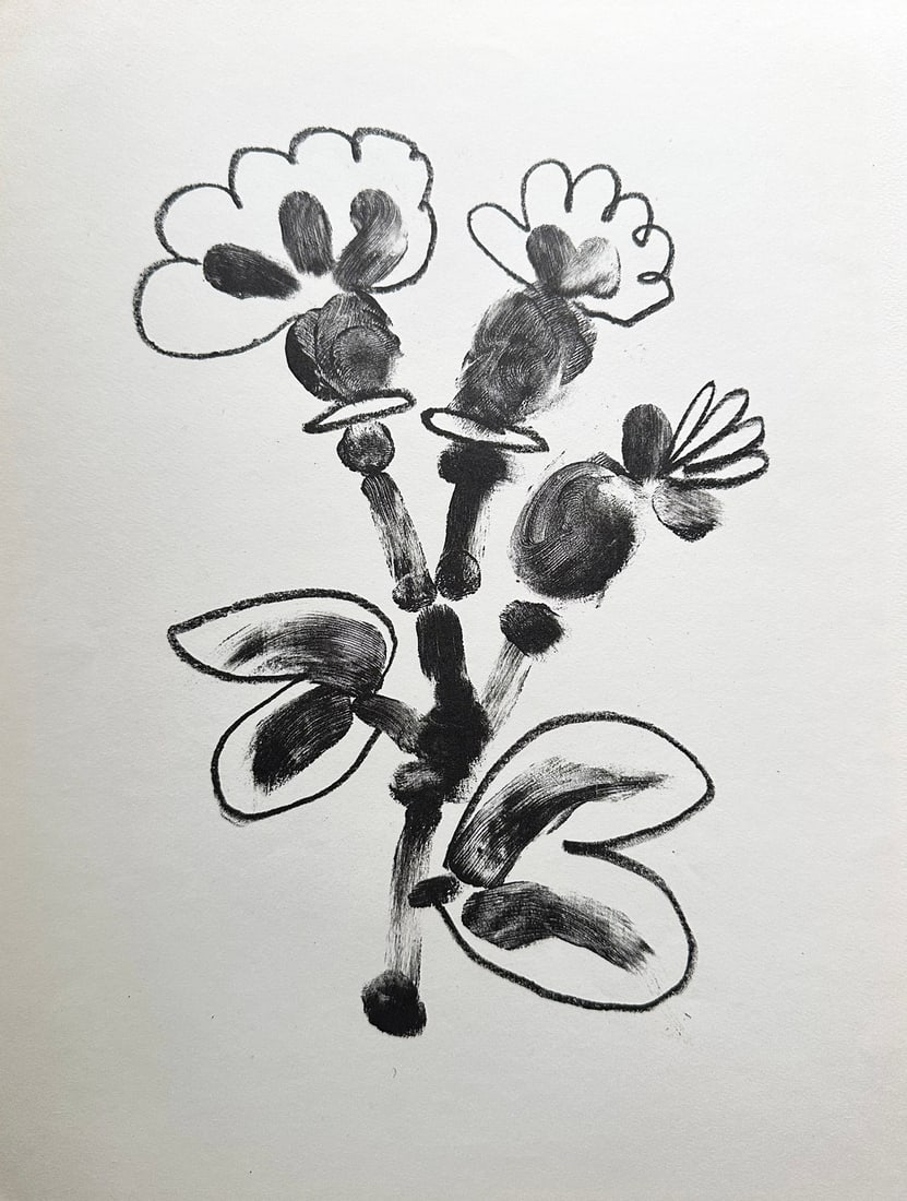 Picasso Lithograph. 1950. One Of 350 Copies.: Paris, 1950. Original lithograph by Pablo Picasso from De Memoire d’homme, limited to 350 copies. Printed at the Mourlot Press in Paris. Illustration of plants inspired by a Tristan Tzara poem.