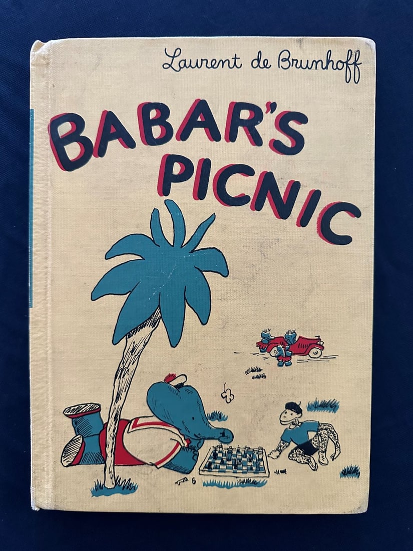 Babar’s picnic, by Jean de Brunhoff, 1949.: Random House, New York. Text in English. First American Edition. First American edition in which Babar's Children go on a picnic with Zephir and Babar's cousin, Arthur, and visit a tribe in its