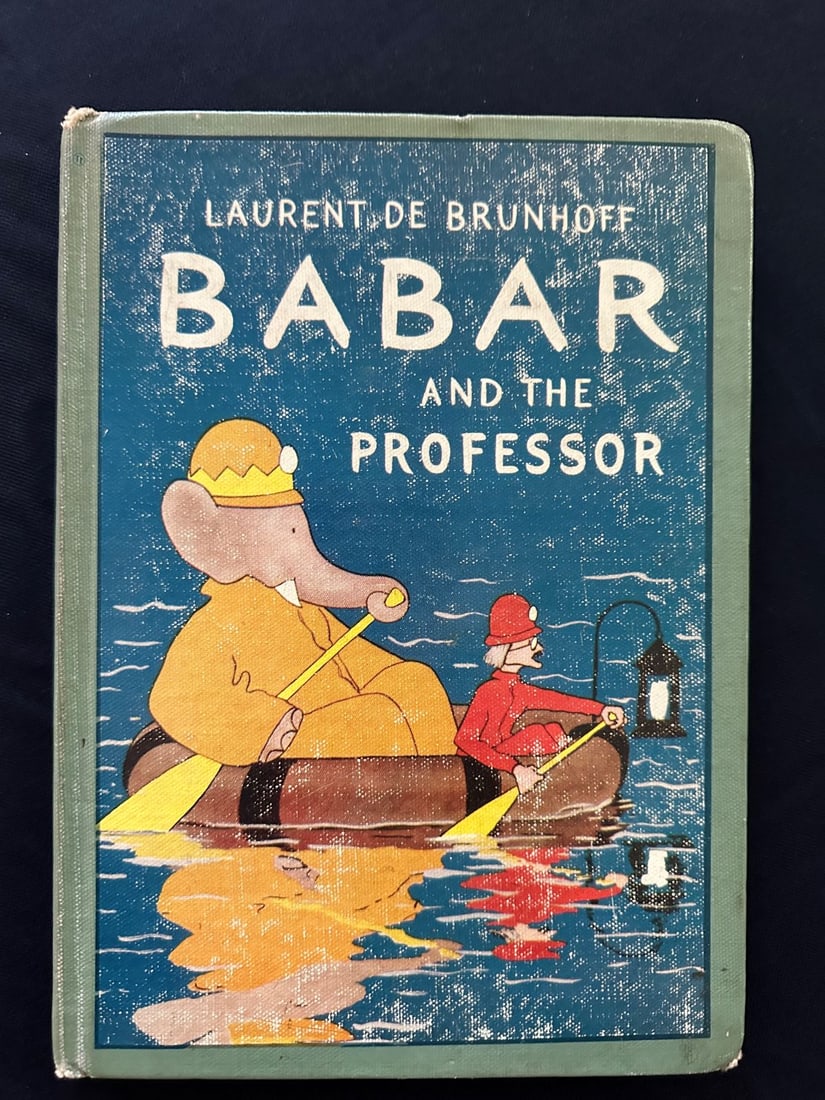 Babar and the Professor, by Jean de Brunhoff, 1957: Random House, New York. Text in English. Pictorial hard cover, worn. Few stains in a few pages, mostly at the beginning. Overall, very good.