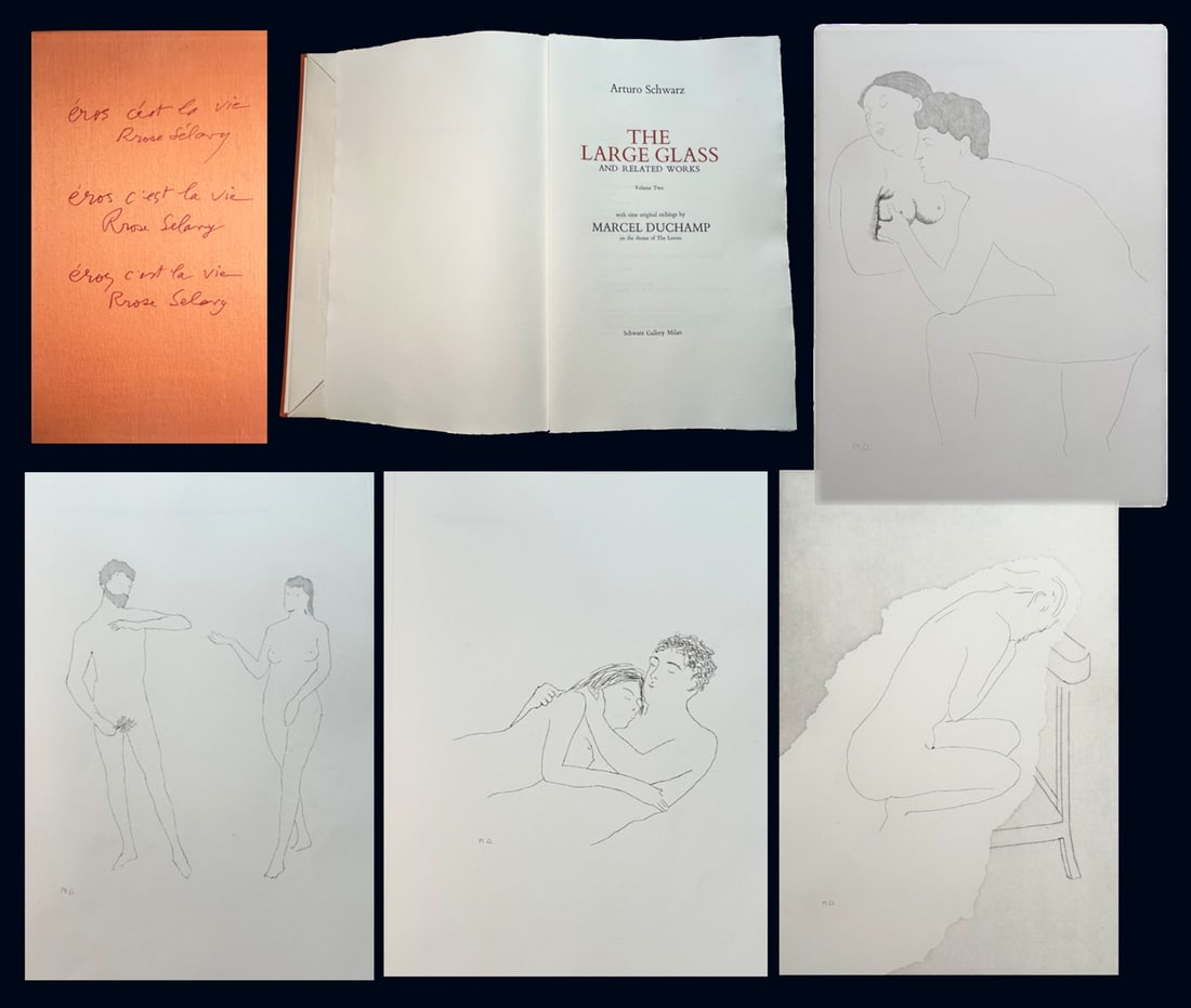 Duchamp. The Large Glass and related works. Volume II.: Marcel Duchamp, Arturo Schwartz. Galleria Schwarz, Milan, 1967. This complete artist’s book consists of nine etchings on handmade paper watermarked THE LARGE GLASS II, produced 1967–1968. 