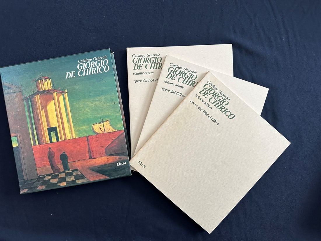 Catalogo Generale Giorgio de Chirico volume ottavo, a cura di Claudio Bruni Sakraischik, 1987.: Edizioni Electa. One pictorial box with 3 softcover volumes: “1908-1930”, “1931-1950”, and “1951-1974”.