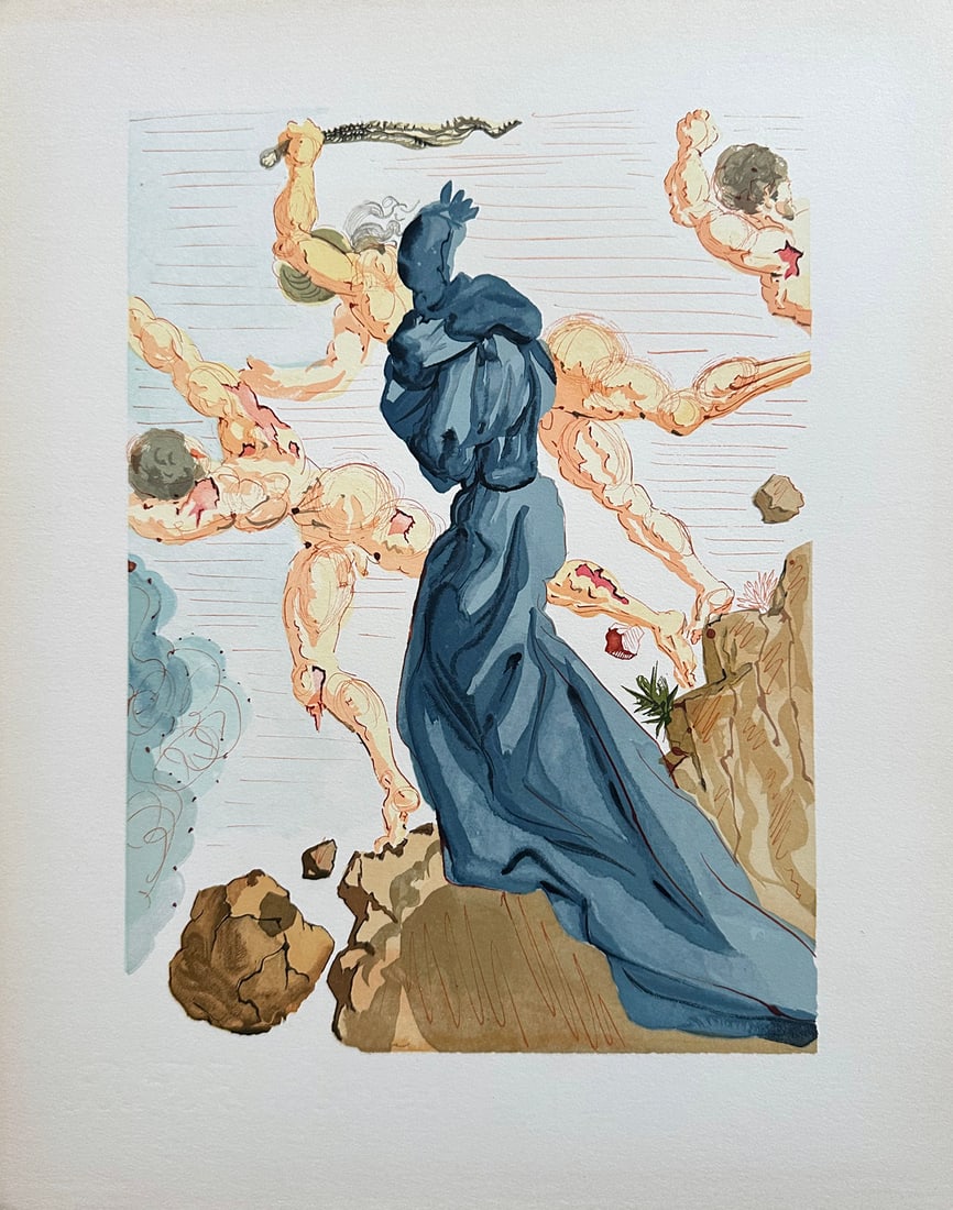 Dali. "The Hard Margins" Woodcut by Salvador Dali. From The Divine Comedy portfolio.: Inferno canto 15, The Divine Comedy, 1960. Woodcut on BFK Rives paper. Salvador Dali began the production of the prints for the Divine Comedy in in the 1950s. It took talented engravers almost four