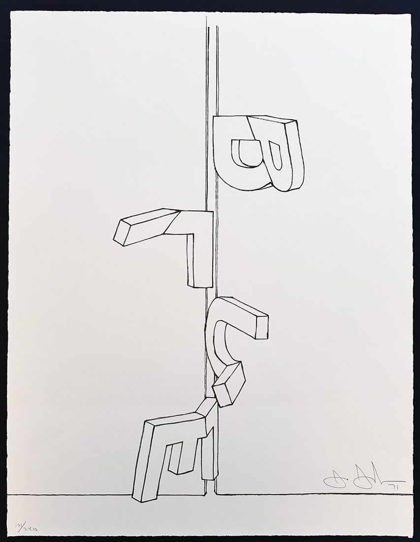 Jasper Johns. Bent blue. Signed and numbered Lithograph, 1971.: Jasper Johns lithograph in Arches paper Signed and dated by the artist in pencil lower right "J Johns / 71", numbered on the left. Printed by Zigmunde Piede, Minneapolis. Johns created the lithograph