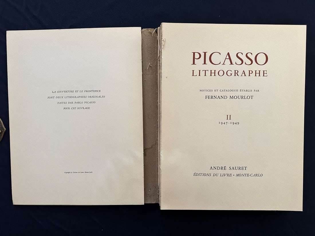 Picasso Lithographe, catalogue by Fernand Mourlot, Vol. II 1947-1949, 1950.: Andre Sauret, Editions du Livre, Montecarlo. Covers and frontispieces original lithographs by Picasso are missing.