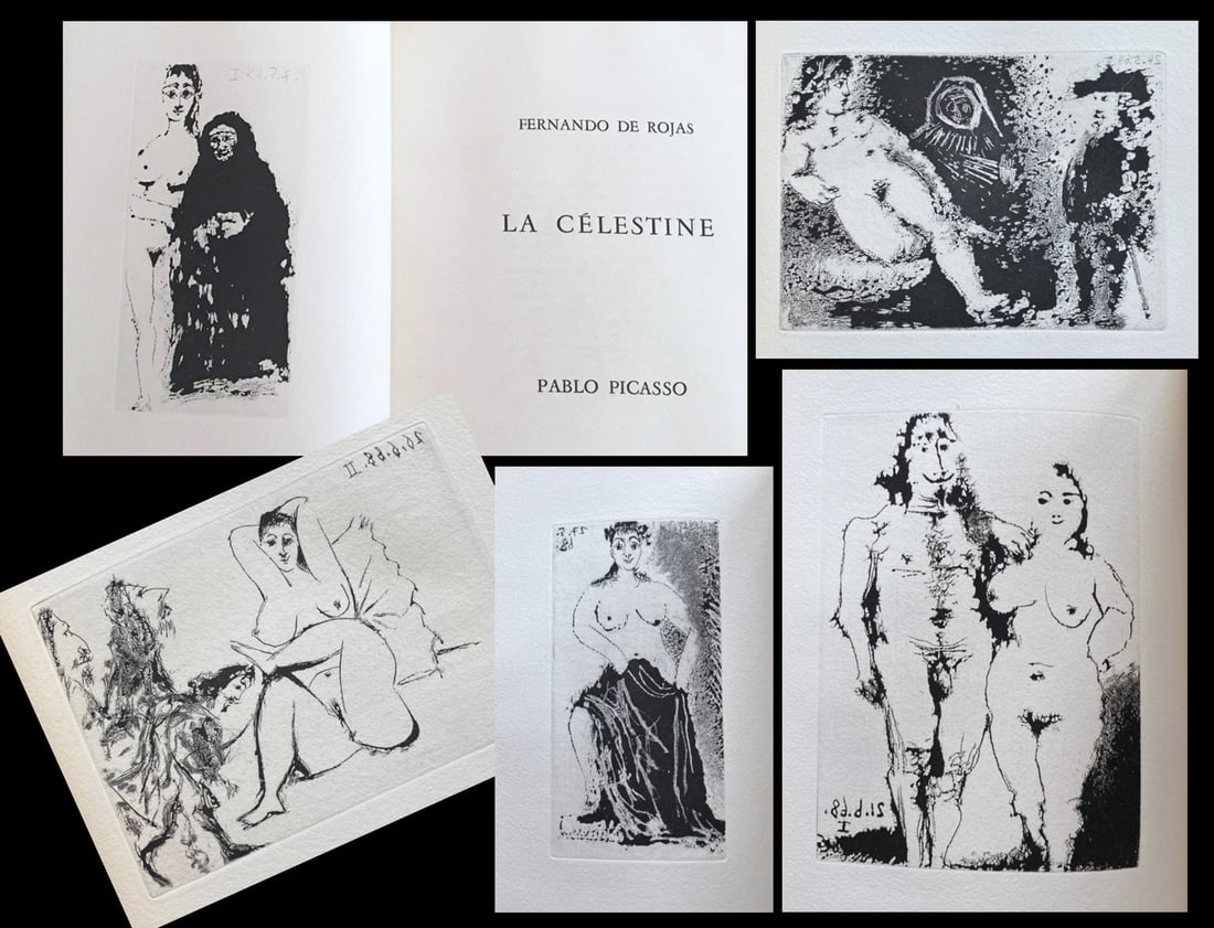 Picasso. La Celestine. With 66 original etchings. 1971, one of 400 copies: Paris, Éditions de l'atelier Crommelynck, 1971. Text by Fernando de Rojas published in 1499, illustrated by Picasso with 66 etchings with aquatints, dated in plate. Limited numbered editions in