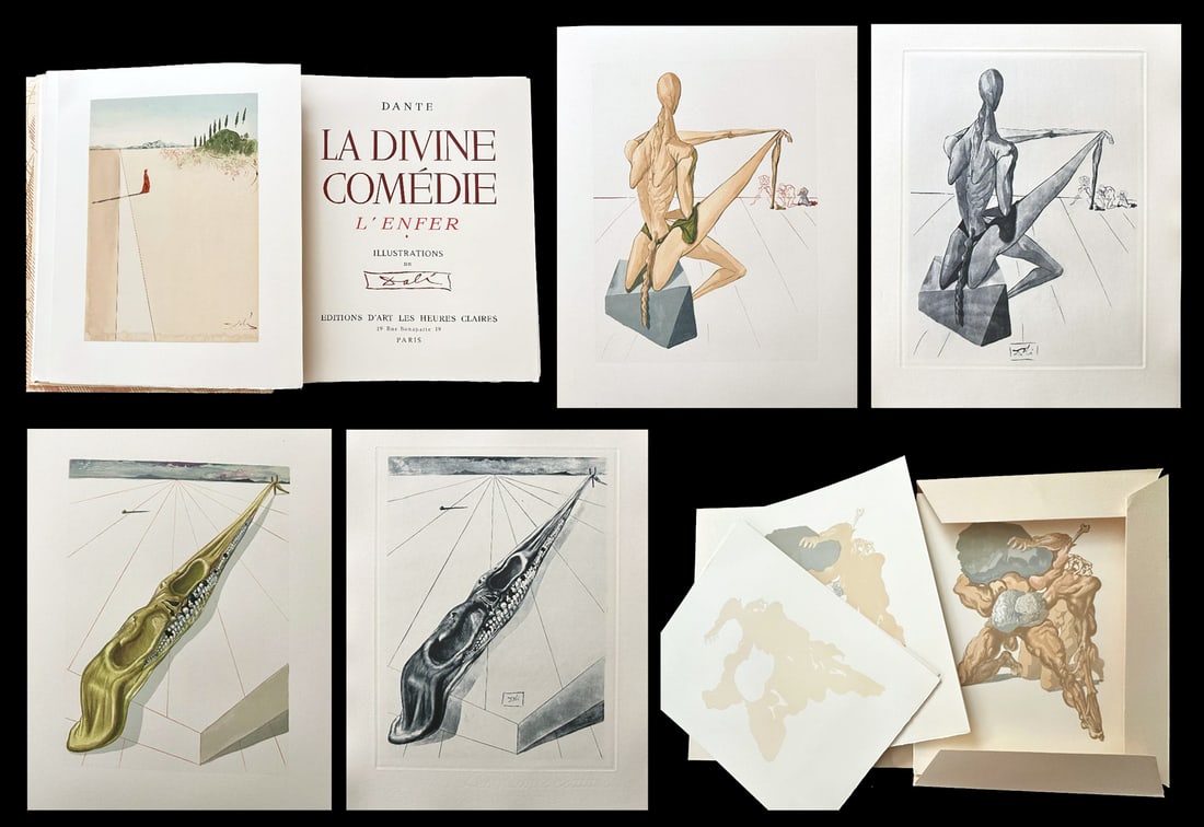 Dali. La Divine Comédie. DELUXE. 12 Volumes with 300 prints. One of 150 copies.: L'Enfer, Le Purgatoire, Le Paradis. Dante Alighieri, Illustrated by Salvador Dali. Published by Les heures claires, Paris, 1959-1963. 12 volumes. Each volume loose as issued guarded in the original