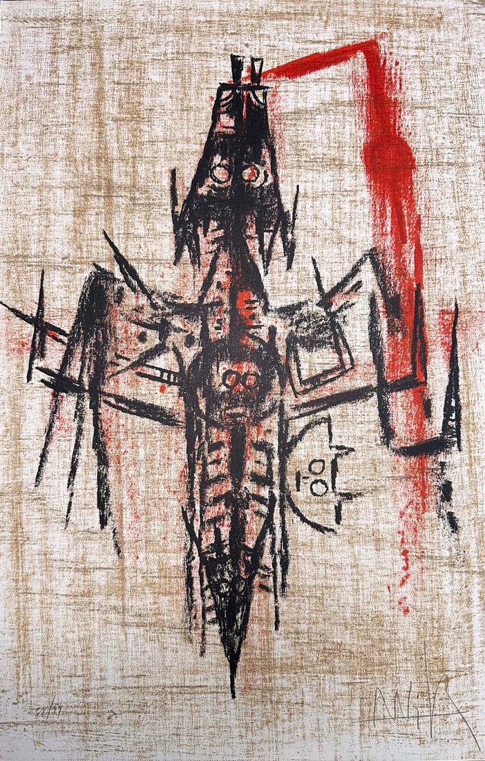 Wilfredo Lam signed Lithograph. 1976. One of 99 copies.: Color lithograph by Wilfredo Lam. Signed and numbered by the artist in pencil. One of 99 numbered copies published by editiones de la Difference, Paris 1976 for Les Demeures d'Hypnos Album.