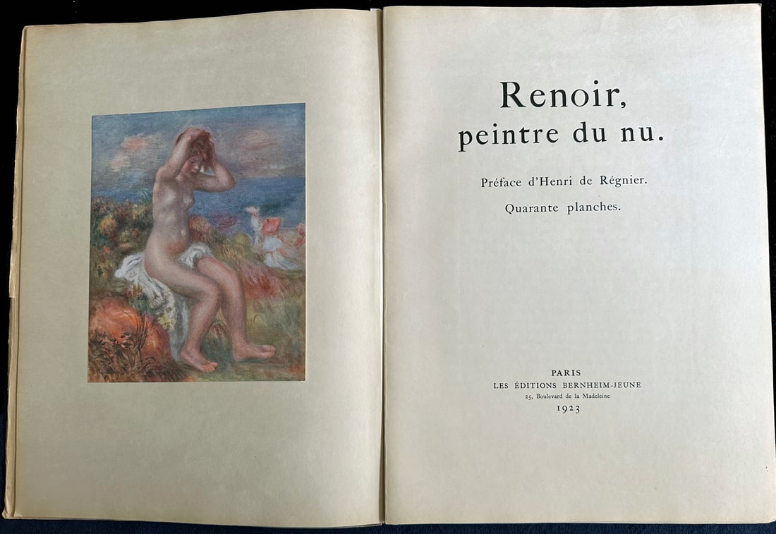 Renoir peintre du nu. With an original etching by Renoir. One of 50 copies printed on Japan paper.: Bernheim-Jeune, Paris 1923. Original edition, one of the 50 numbered copies on Japan paper, with one original etching in black on the front cover (Femme nue couchee tournee a droite, Delteil 14). The