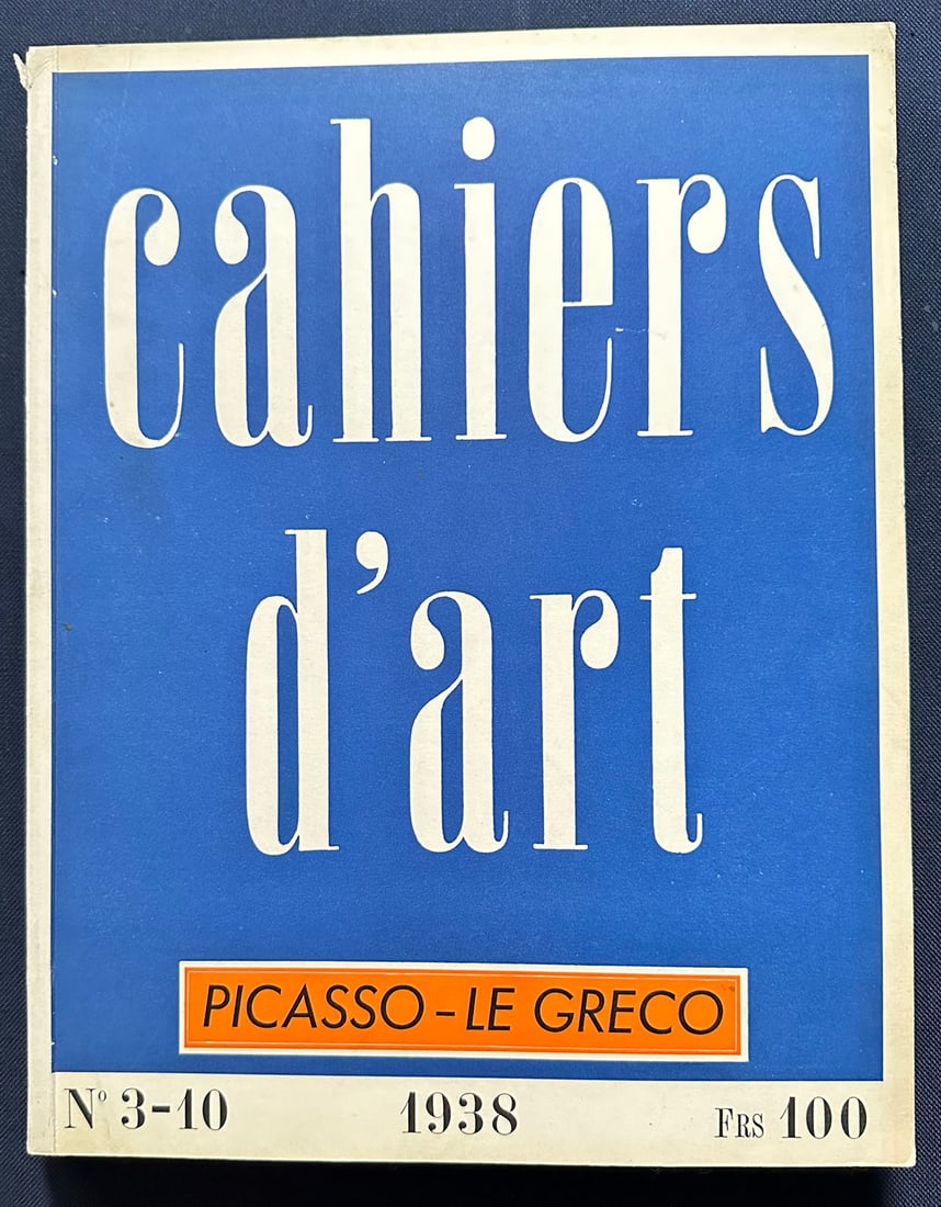 Cahiers d’Art n.3/10-1938 Picasso - Le Greco: Cahiers d'art, Paris, 1938-13eme Annee. Issue devoted to Picasso and el Greco. Preface by Duthuit printed on pink paper. Texts by Zervos and Eluard on Picasso, and Vaufrey on North African Art, Duthui