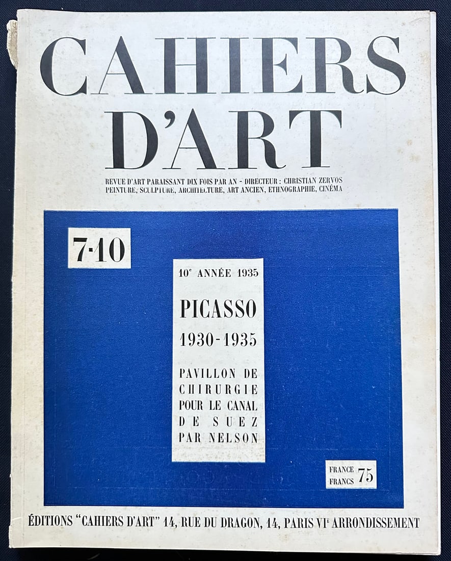 Cahiers d'Art n 7-10 Picasso 1930 - 1935.: Pablo Picasso, 1930-1935. Paris: Editions Cahiers d'Art, 1935. Illustrated with a color lithograph and black-and-white heliogravure reproductions printed on thick paper. Includes a tipped-in