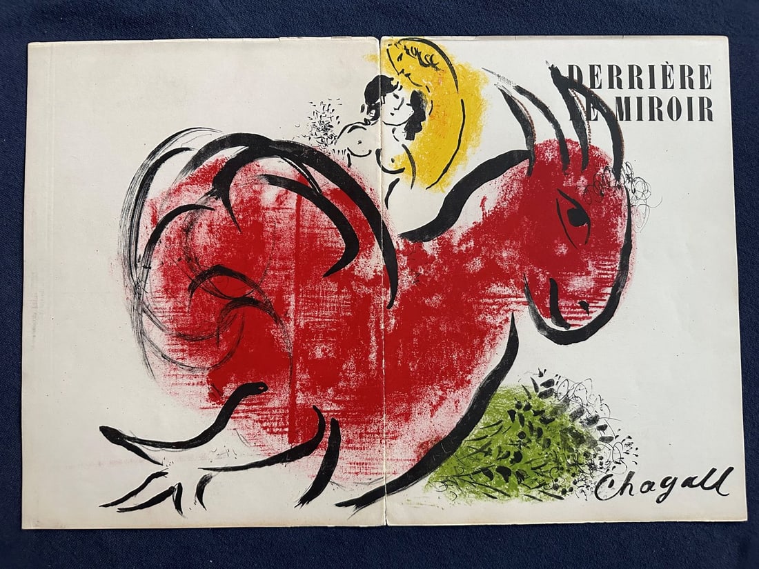 Derriere le Miroir 44-45. Chagall. with 2 lithographs.: Maeght March 1952. With 2 lithographs in color on double page by Marc Chagall, of which one on the cover, text by G. Bachelard, C. Estienne and A. Vollard. 15x11x1 inches