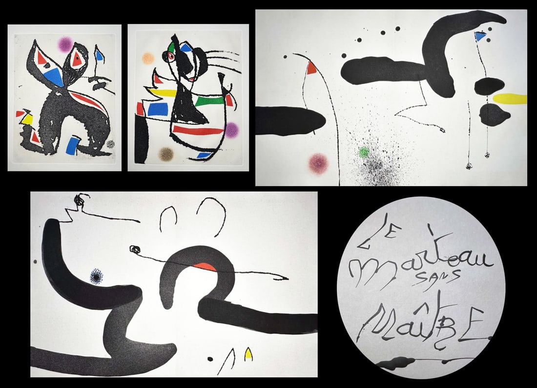 Miro / Aragon. Le Marteau sans Maitre. 1976: CHAR, René; MIRÓ, Joan (illus.). Le Vent d’Arles, 1976. Portfolio with poems by Char and 23 color etchings with aquatint by Miró (eight double-page, fifteen single-page), printed