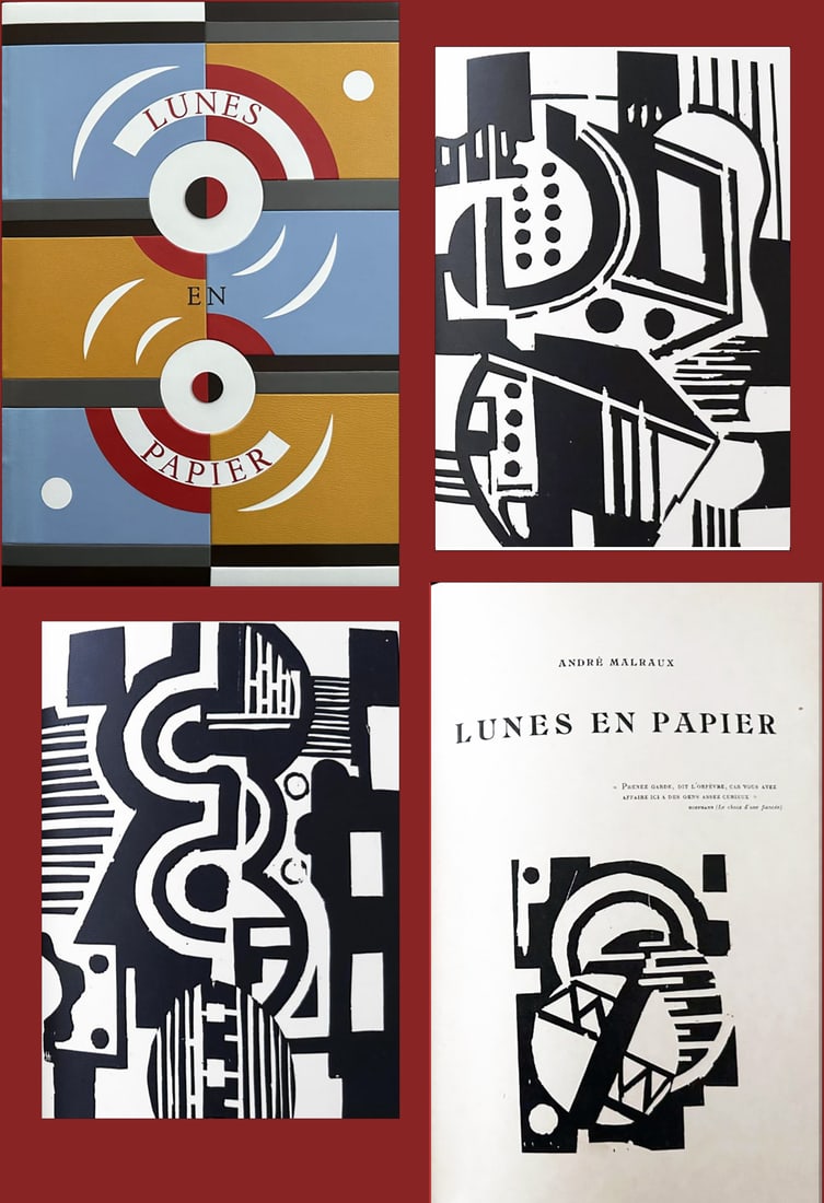 Leger-Malraux. Lunes en papier. 1921, with 7 woodcuts by Leger. One of 112 copies: Paris, Editions de la Galerie Simon, 1921 published by Daniel-Henry Kahnweiler. Limited edition in 112 copies of which this one is one of the 90 copies in Hollande Van Gelder paper, signed by Leger an