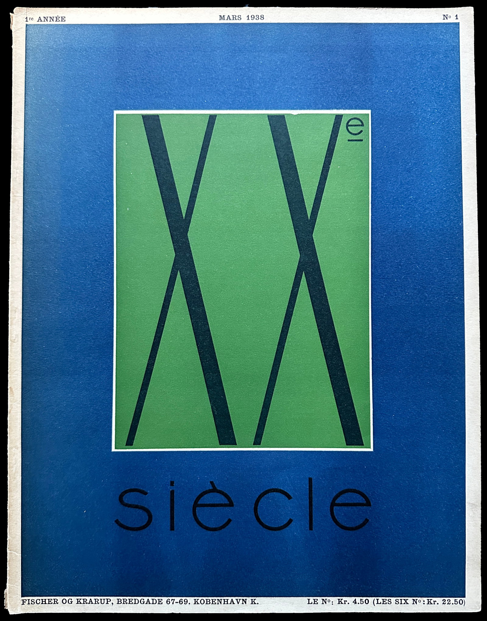 XXe Siecle 1 - 1re Anne. 1938.: Paris: Éditions de Chroniques du Jour, 1938. Softcover in white, blue, and green printed with black and green lettering. Illustrated throughout with numerous black-and-white illustrations and pho