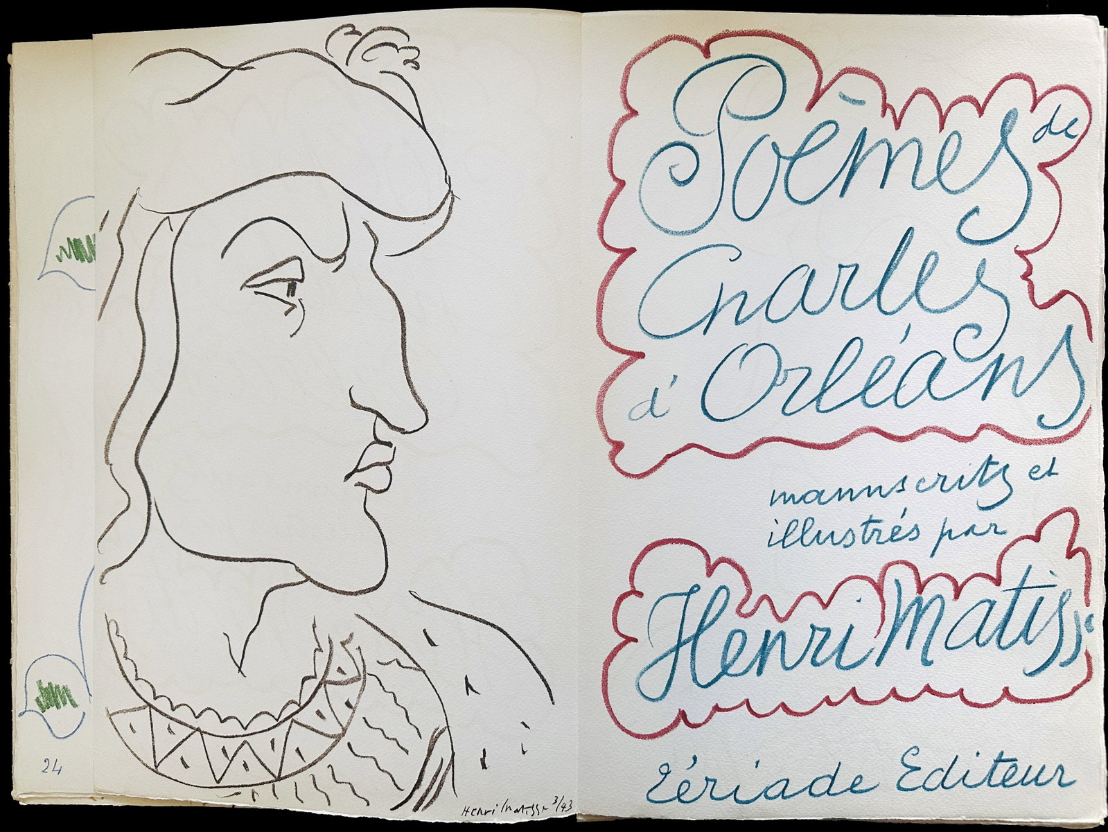 Matisse. Poemes de Charles de Orleans. Manuscripts illustrated by Matisse. (1 of 5)