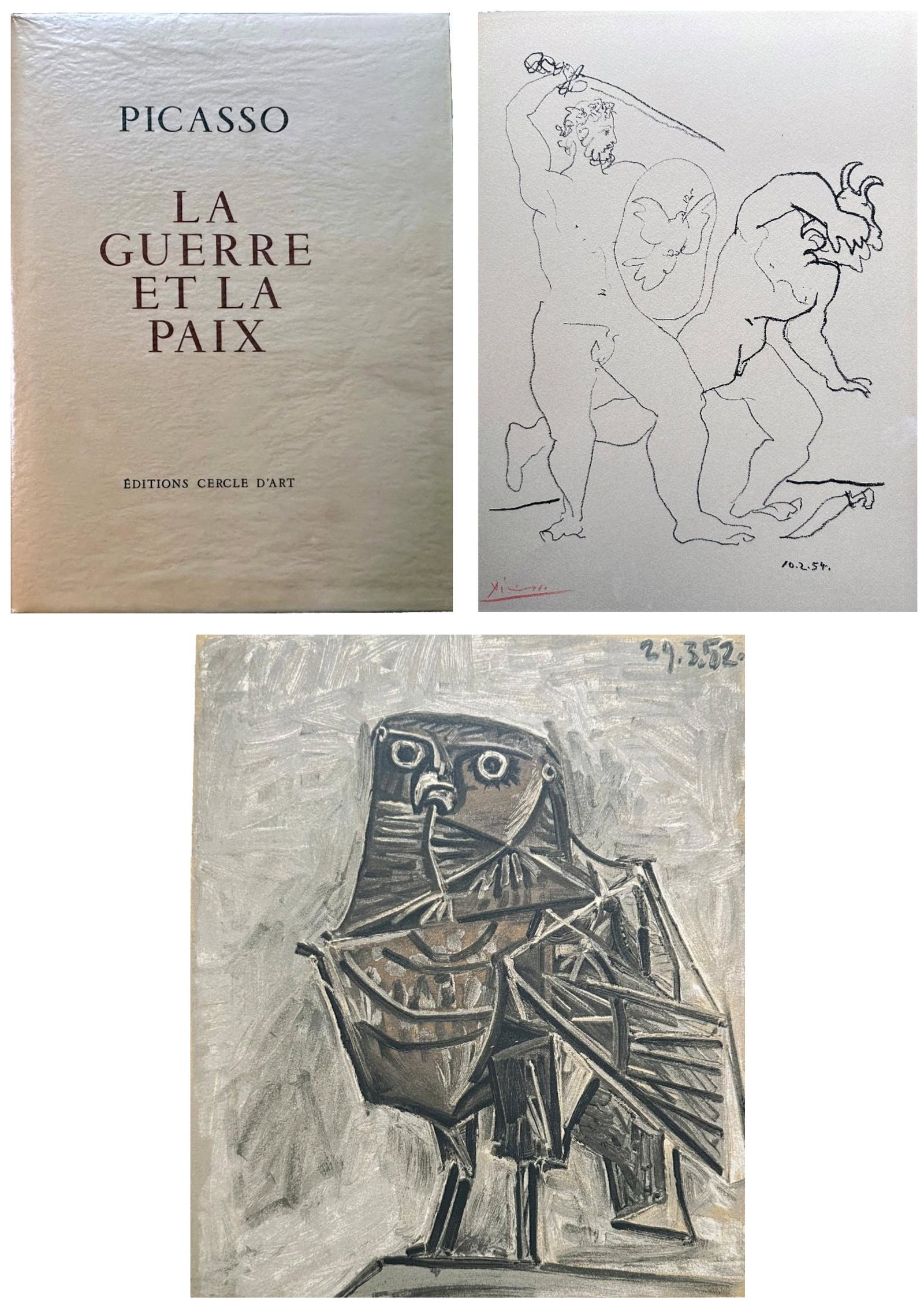 Picasso. La Guerre et la Paix. 1954.: aris: Éditions Cercle d’Art, (1954). First edition. Folio. Includes two large folding offset lithograph (in two loose sheets, as issued) and numerous reproductions of Picasso’s work. 