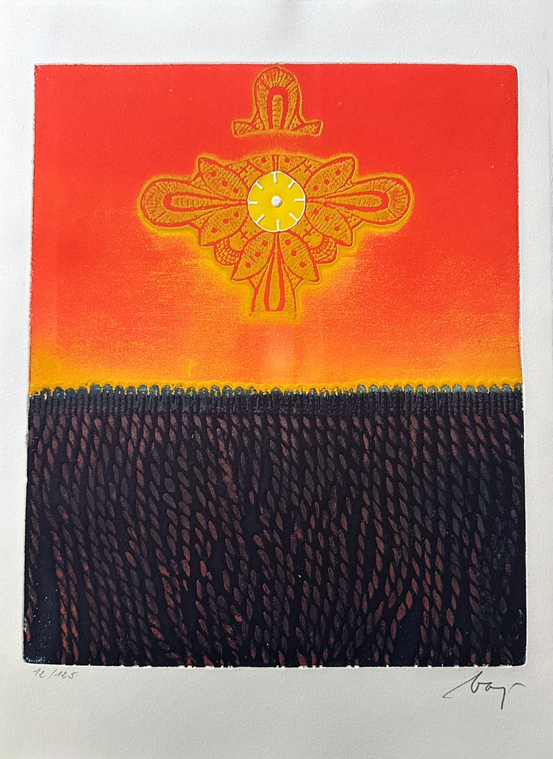 Enrico Baj Signed Lithograph. One of 160 copies.: Lithograph from Monument a Christophe Colomb et a Marcel Duchamp portfolio, created in 1968–71. Signed and numbered by the artist. Limited edition of 160 copies printed between 1968 and 1971.