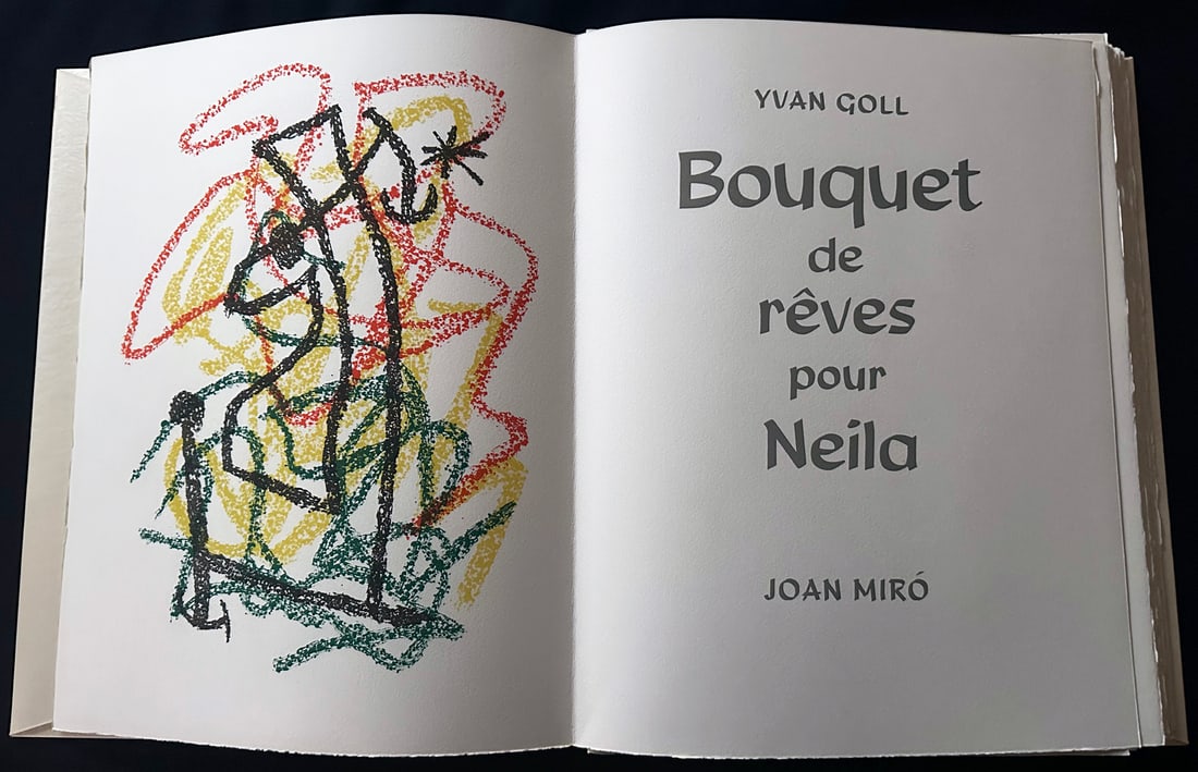 Miro. Bouquet de rives pour Neila. With 18 lithographs.: Mourlot Paris 1967. Signed by Miro in justification page. 18 lithographs by Miro of which 1 in frontespice, 11 in text, 6 hors text, of which 3 in double page. One of 150 copies from a total editon