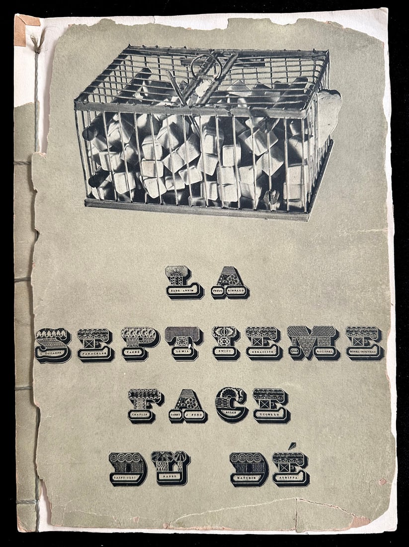 Marcel Duchamp, Georges Hugnet. 'La Septieme Face du De", 1936, one of 270 copies: Jeanne Bucher, Paris, 1936. George Hugnet in collaboration with Marcel Duchamp. Collection of twenty poems-decoupages by George Hugnet, each accompanied by a collage or a 19th century vignette.