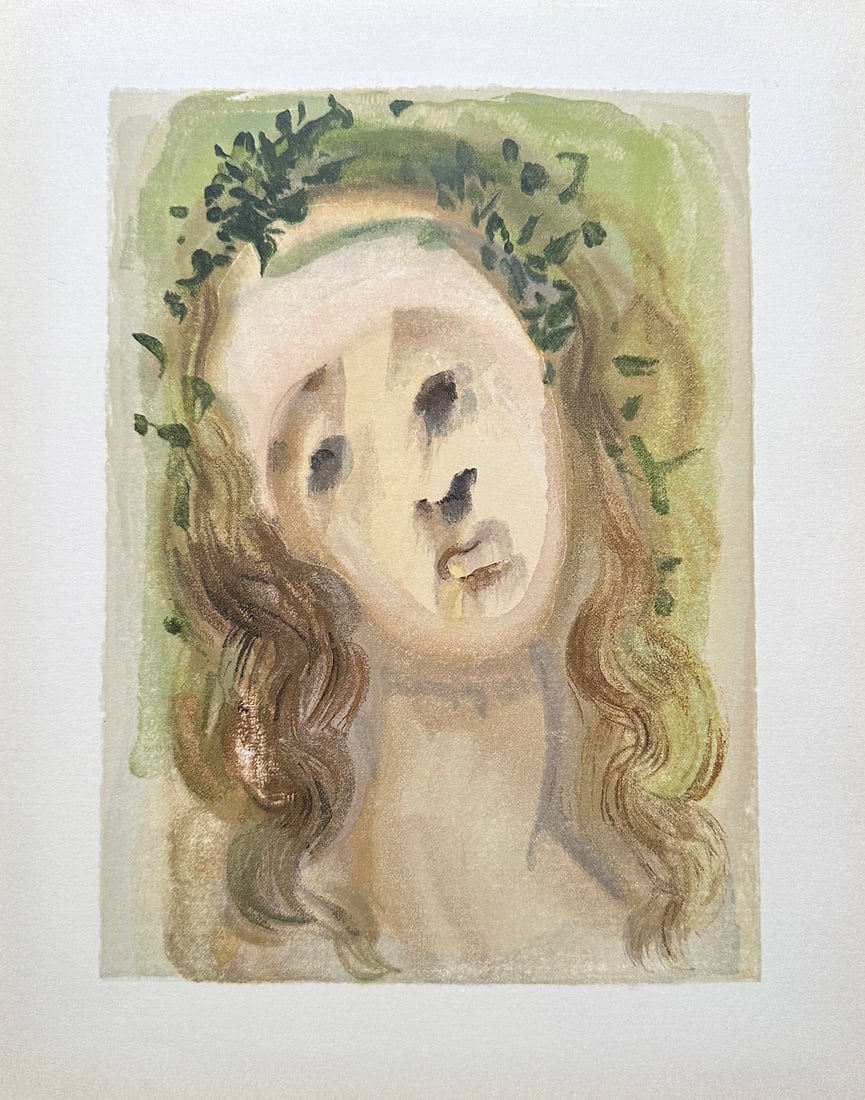 Dali. "Virgil's Face" Woodcut in color by Salvador Dali.: Purgatory canto 10, The Divine Comedy, 1960. Salvador Dali Woodcut in color printed on BFK Rives paper. 10.5x13inches Ref: Prestel 1082