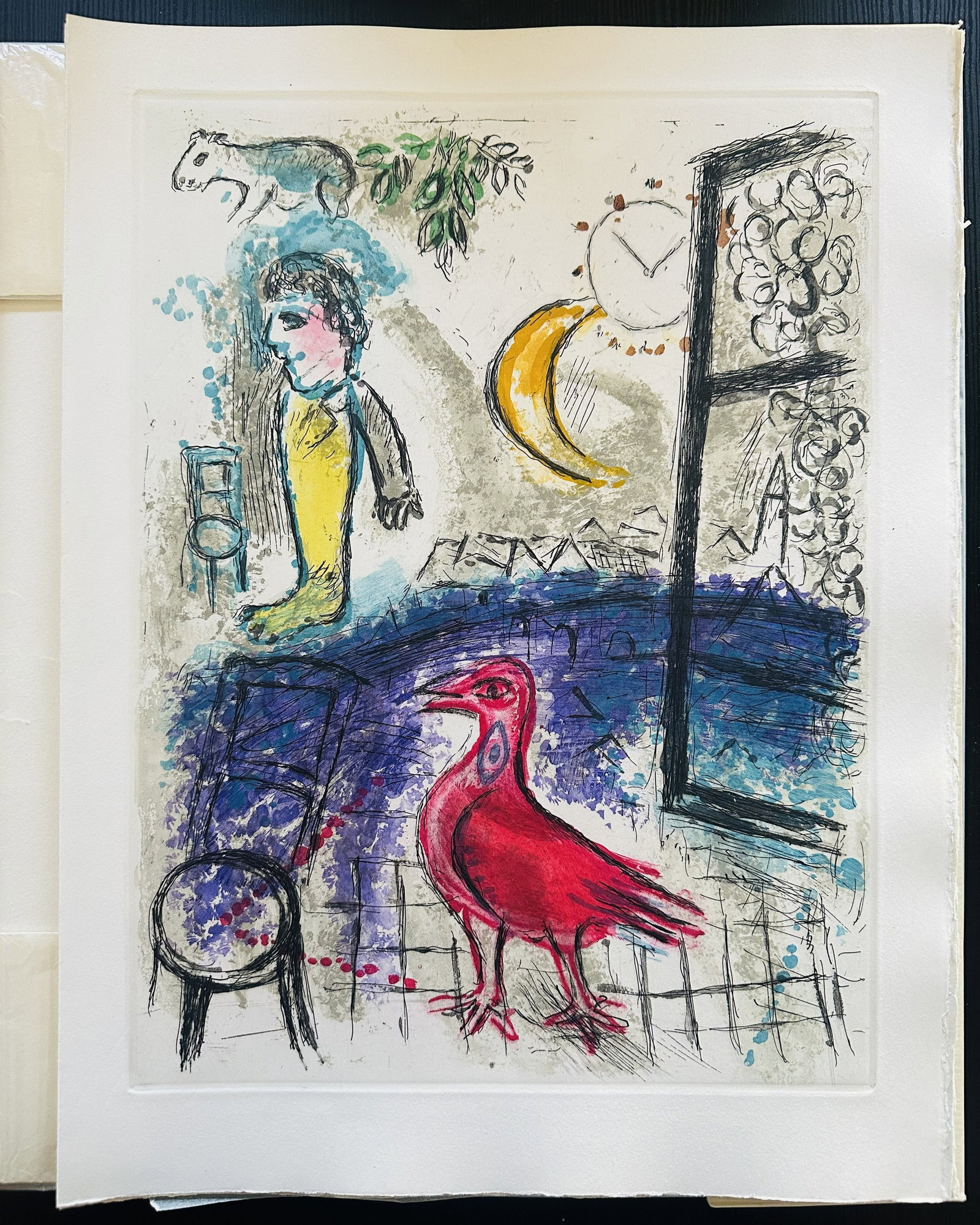 De Mauvais Subjects. With 10 etchings by Marc Chagall. 1958: Jean Paulhan, Marc Chagall. Paris, Bibliophiles de l’Union française, 1958. Complete portfolio with 10 original color etchings with aquatint by Chagall, printed out of text. Fourth publicat