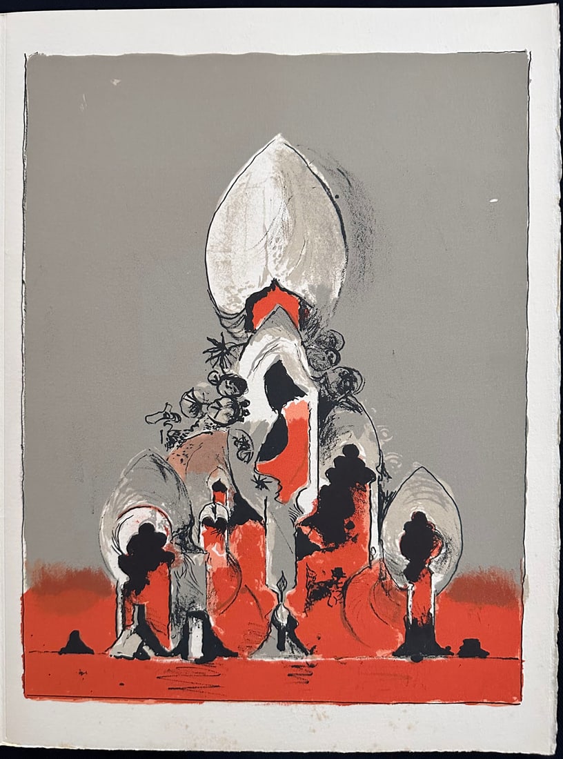 Graham Sutherland Original Lithograph. 1975. One of 575 copies.: Original lithograph in color by Graham Sutherland. Printed in Arches wove for the portfolio "San Lazzaro et ses amis", honoring Gualtieri di San Lazzaro founder of the art review Xxe Siecle,
