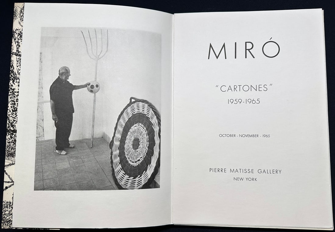 Miro "Cartones" 1959-1965. With one color lithograph: New York: Pierre Matisse Gallery, 1965. Album published for the 1965 Miró exhibition Cartones at the Pierre Matisse Gallery. Limited edition, one of 1,200 numbered copies. Illustrated with one co