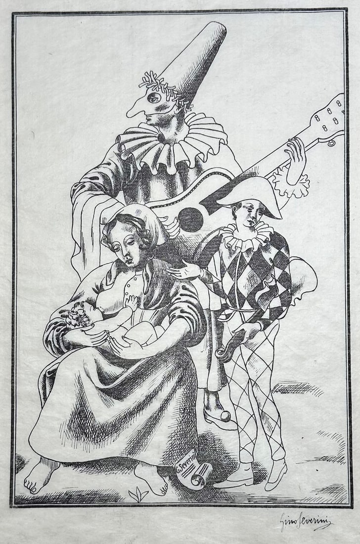 Gino Severini lithograph. Arlekin-Familie, 1922-23: Original Lithograph, in Japan paper hand signed. From the Port-folio Italienische und Russische Kunstlers, Publ. Bauhaus From the edition of 110, of which the first 10 are printed in Japan paper. Imag