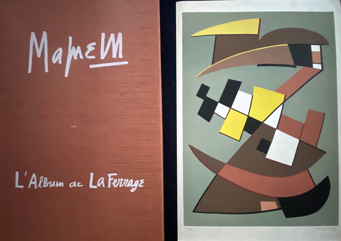 Magnelli. Le Album de la Ferrage. With 10 Lithographs in color. 1940: Editions XXe Siècle, Paris, and Leon Amiel, New York, 1970. Complete portfolio containing 10 original prints by Alberto Magnelli: 4 linocuts, 2 etchings, and 4 lithographs, all in color except fo
