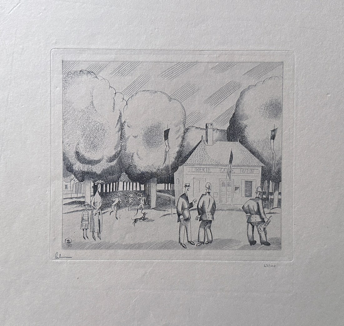 Labourer signed and numbered etching. Le 14 Juillet. 1925 (1 of 3)