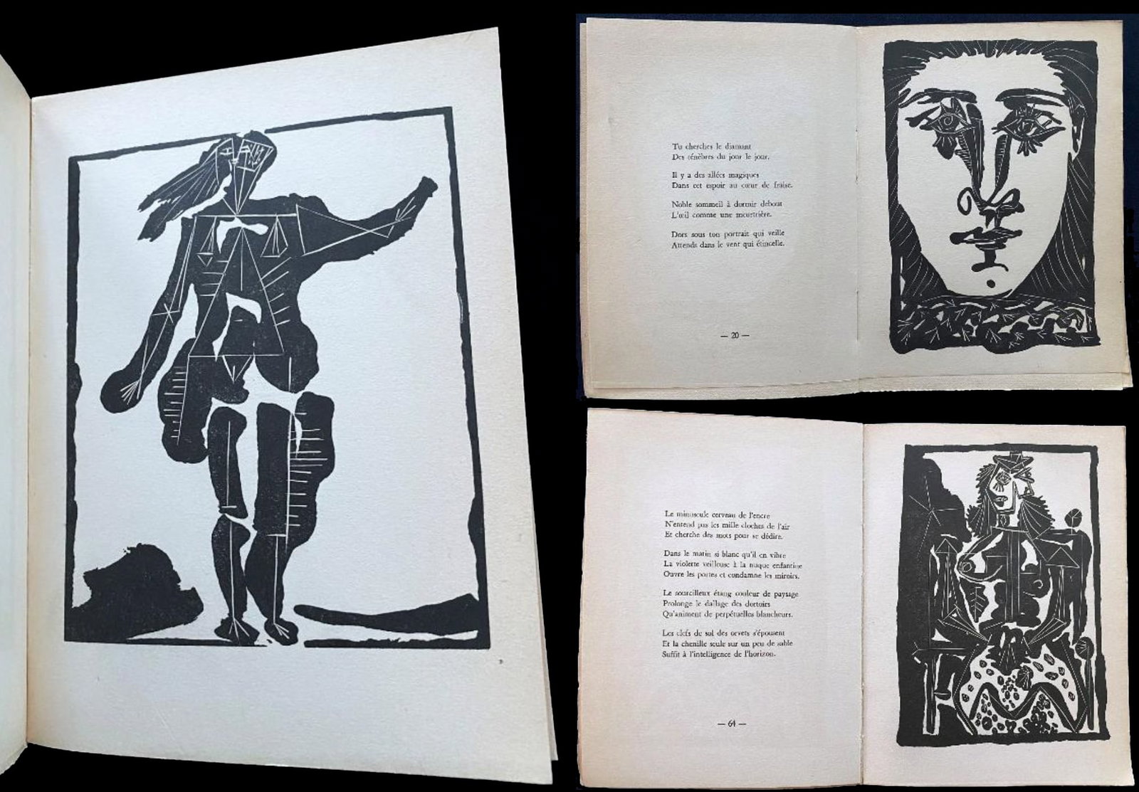 Picasso. Non Vouloir. With 4 etchings, 1942, one of 400 copies: Editions Jeanne Bucher, Paris 1942. George Hugnet, Pablo Picasso Illustrator. One of 400 on Velin Bouffant paper, from a total edition of 420 copies. Complete with four engravings with burin by Picass