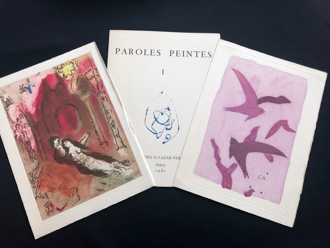 PAROLES PEINTES I, with etchings by Chagall, Magnelli, Ubac, Ernst, Braque and others.: Jean Paulhan and André Pieyre de Mandiargues. Editions Lazar-Vernet, Paris, 1962. Hardcover. Limited in 250 numbered copies. Complete portfolio, with 14 etchings by Chagall, Magnelli, Zadkine, Gi