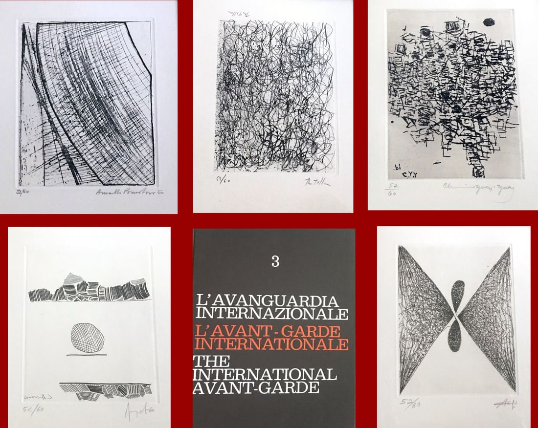 The International Avant-Garde 3, 1962. With 20 signed etchings by various artists. Pomodoro,: Russoli, Franco. Galleria Schwartz, Milano 1962. Third Volume of the series: The International Avant-Garde, includes twenty original etchings chosen by Tristan Sauvage, editor of the series, for this