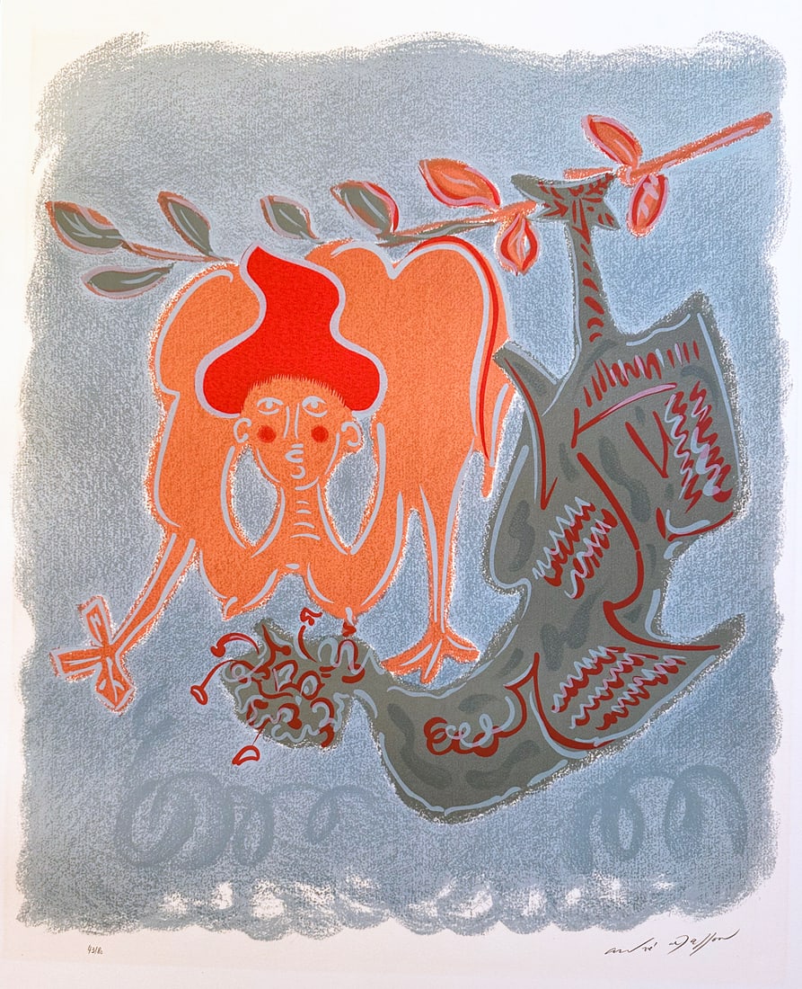 Signed lithograph by Andre Masson. 1972. One of 80 copies.: Berlin, Propylaen Verlag, 1972. Original color lithograph printed on handmade paper from the portfolio Nach dem Surrealismus. Signed and numbered by the artist. One of 80 numbered copies. Printed by M