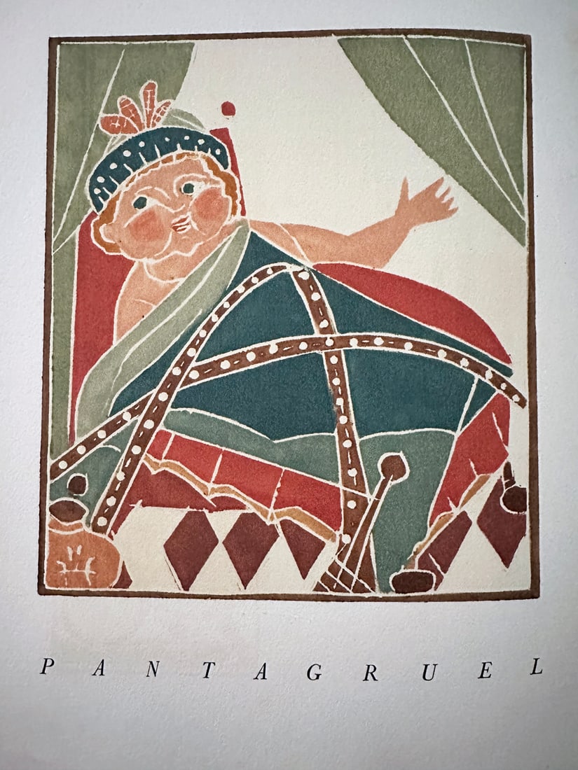 Derain. François Rabelais. Pantagruel with 128 color woodcuts, 1943: Les Horribles et espouvantables faictz et prouesses du très renommé Pantagruel Roy des Dipsodes fils de grand géant Gargantua. François Rabelais. Albert Skira, Paris 1943. Illustra