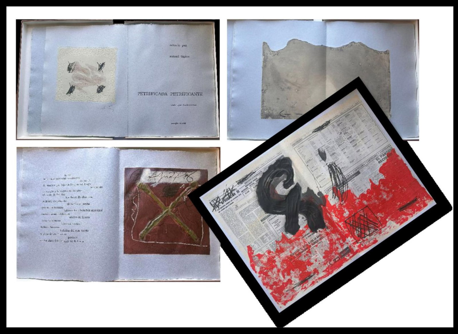 Antoni Tapies. Petrificada Petrificante. Portfolio with 8 etchings. 1978.: Maeght Editeur, Paris, 1978. Original French edition of Petrificada Petrificante ("Petrified Petrifying"), an artist's book by Mexican poet Octavio Paz and Catalan artist Antoni Tàpies. It includ