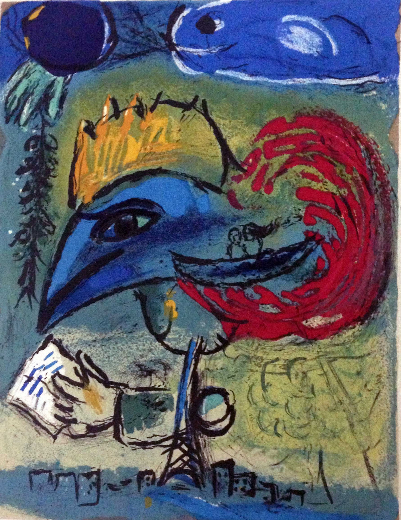 Chagall. Le Coq. Lithograph in color. 1952. (1 of 2)