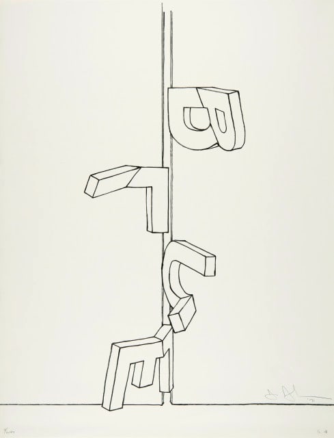 Jasper Johns. Bent blue. Signed and numbered Lithograph, 1971.: Jasper Johns lithograph in Arches paper Signed and dated by the artist in pencil lower right "J Johns / 71", numbered on the left. Printed by Zigmunde Piede, Minneapolis. Johns created the lithograph