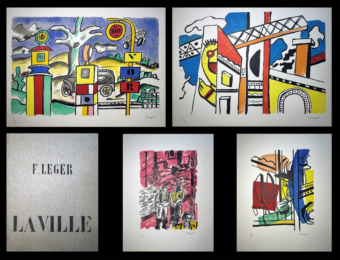 Leger. La Ville. 1959. Portfolio with 29 lithographs in color.: Teriade Editeur, Paris, 1959. The complete portfolio with 29 color lithographs printed on Arches paper, with the title page, text and justification page. Limited edition of 180 copies, and collected