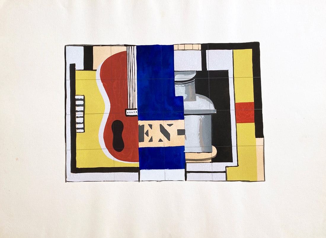 Leger. L’encrier. Color pochoir. 1933. One of 1000 copies.: L’encrier. Color pochoir after Fernand Leger, printed in Velin d'Arches paper with blind stamp of the publisher printer "JB", and label from the publisher in verso. From the portfolio “Dix