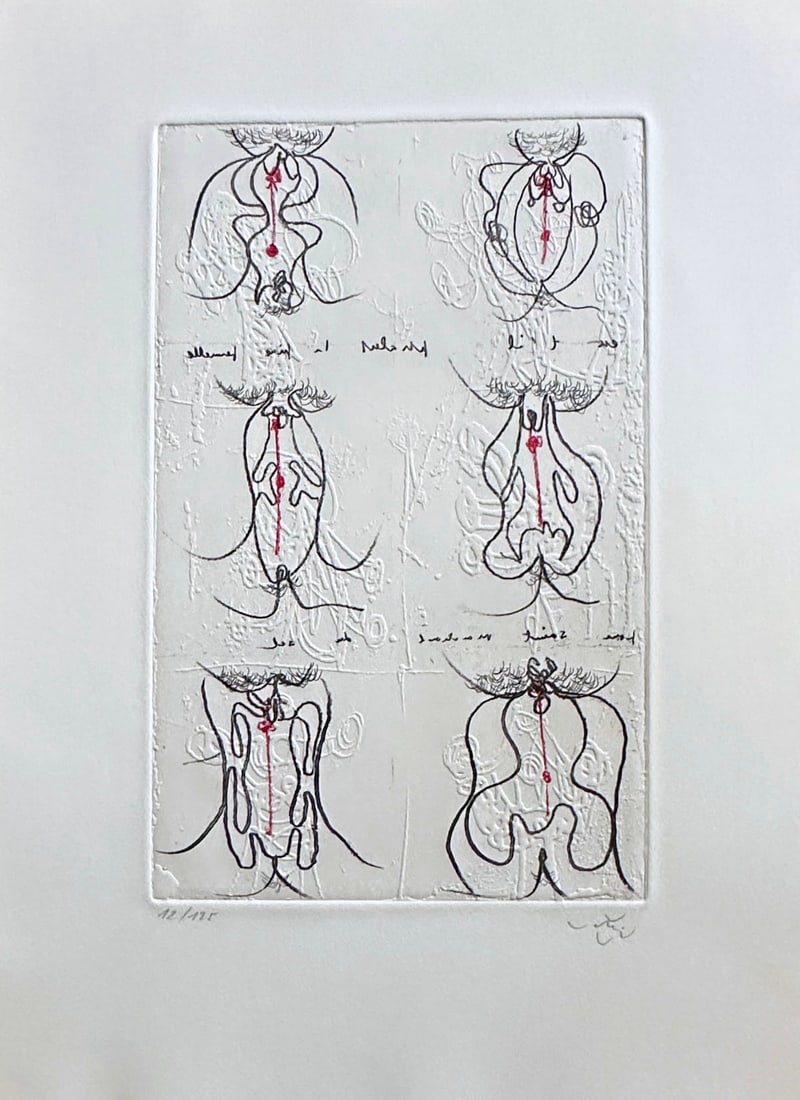 Signed etching by Roberto Matta. One of 160 copies.: Episstil et pistelle. Original etching from Monument à Christophe Colomb et à Marcel Duchamp portfolio, created in 1968–71. Signed and numbered by the artist. Limited edition of 160 co