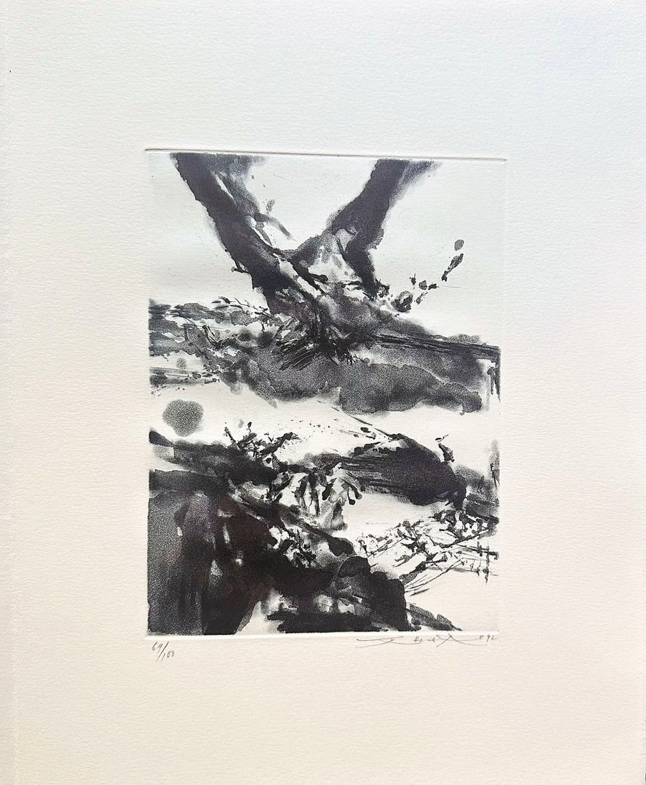 Zao-wou-ki. Éclats. With a signed/numbered etching, 1992, one of 120 copies: Périgueux: Éditions Pierre Fanlac, 1992. First edition of this posthumous collaboration between Pierre Seghers and Zao Wou-Ki, published five years after the poet’s death.Includes an o
